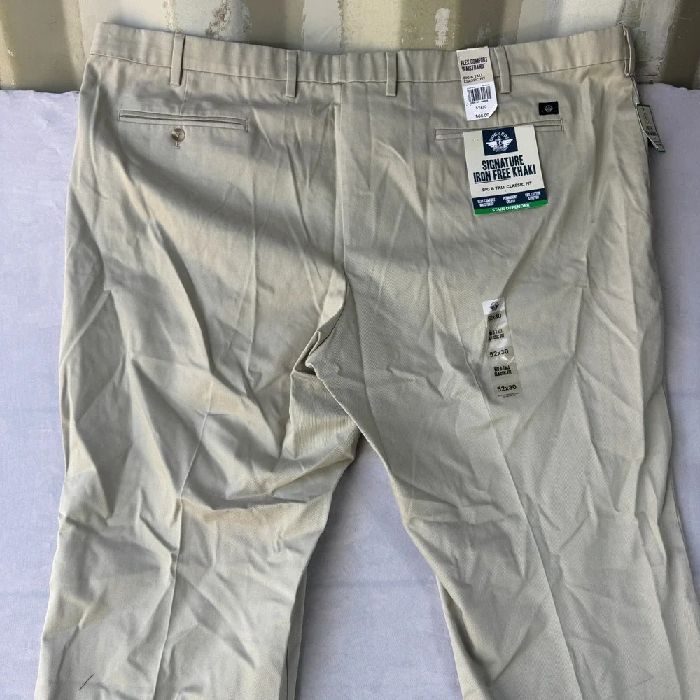 Dockers Signature Iron Free Khaki Pants Mens 52x30 Gray Flex Comfort Classic Fit